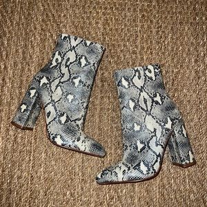 Snakeskin Block Heel Boots
